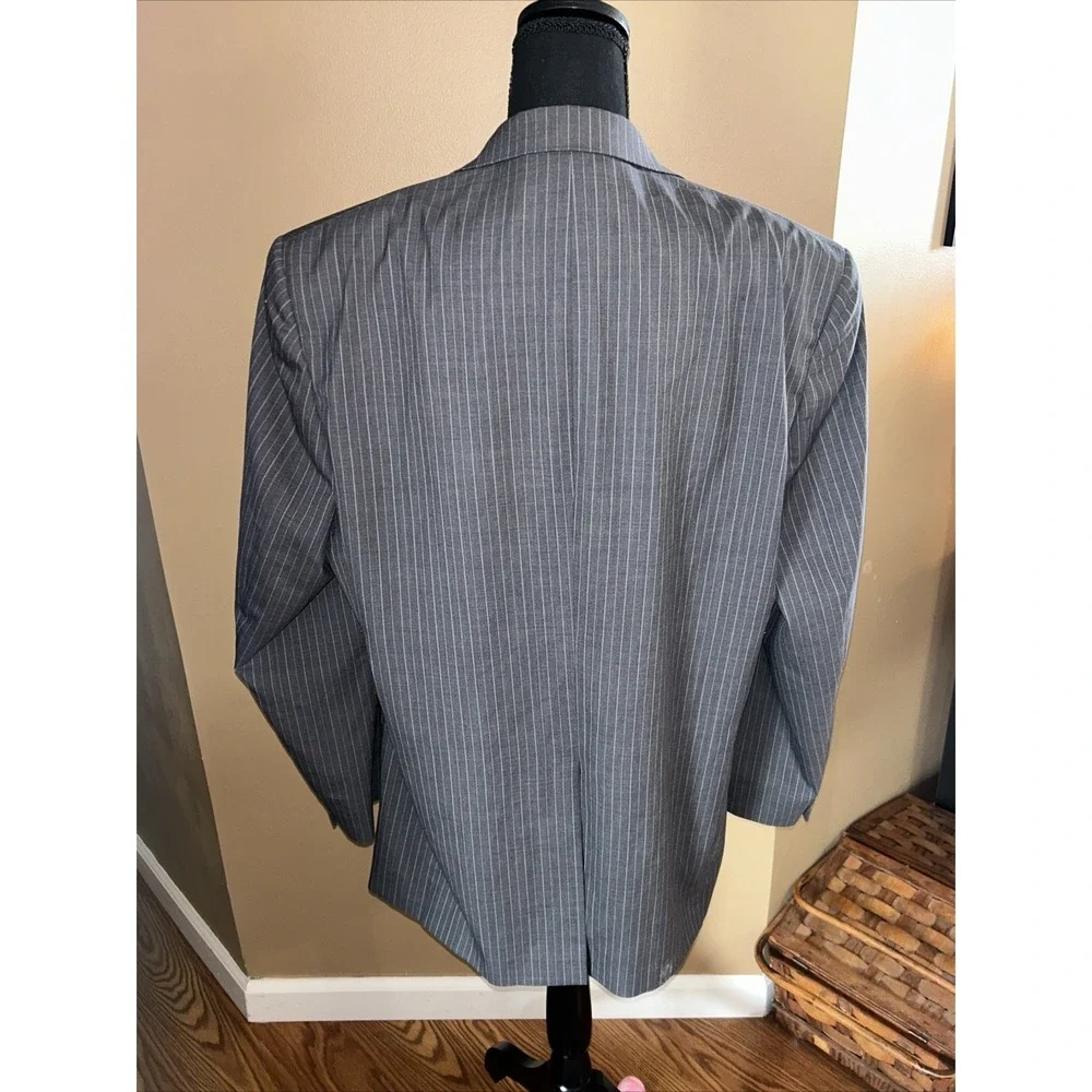Hart Schaffer Marx "Gold" Light Blue Pinstriped‎ Gray Blazer For Belk  44R - Picture 3 of 16